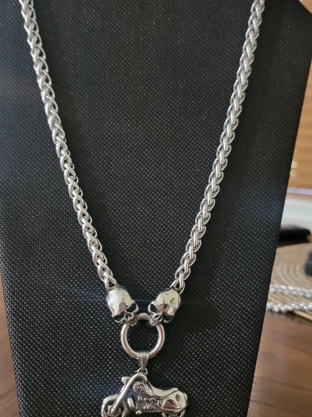Route 66 Silver-Tone Skull Pendant Necklace